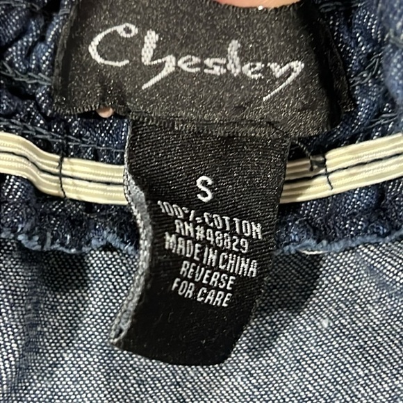 Chesley Denim Jumpsuit S Wide Leg Strapless Pockets Soft Elastic Stretch Waist - Picture 10 of 10